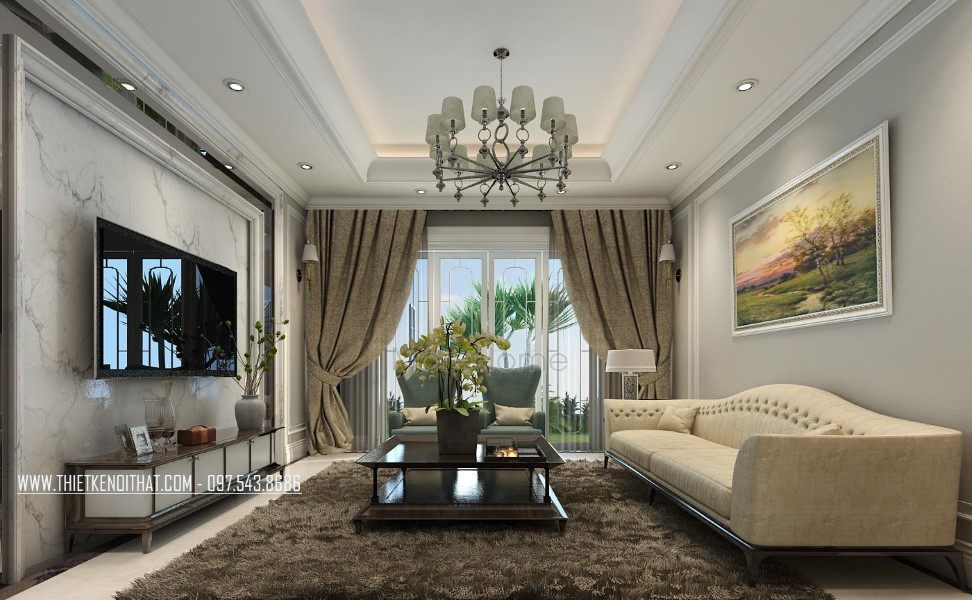 Thiết kế nội thất phòng khách nhà liên kề tại khu đô thị Văn Quán